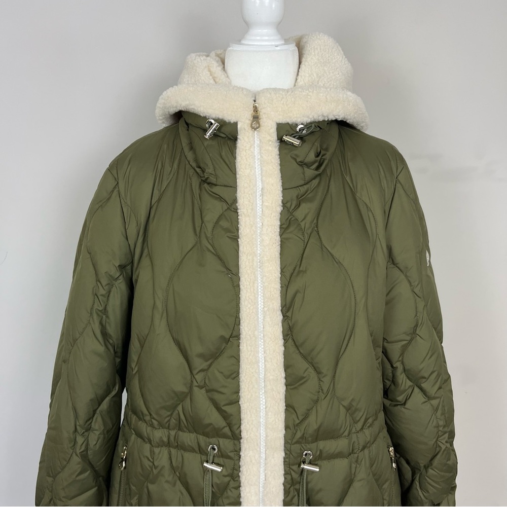 NWT KATE SPADE FAUX SHEARLING TRIM DOWN AND FEATHER FILL LONG COAT OLIVE SIZE XL - Picture 12 of 16